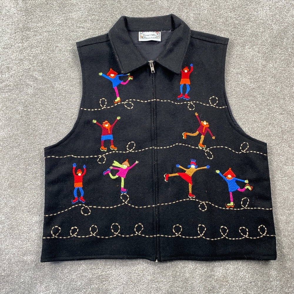 Vintage Carrie Allen Full Zip Ice Skating Velvet Embroidered Vest Women's Size M